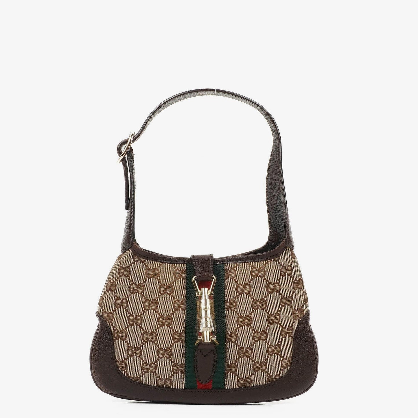 Gucci Jackie Small GG Schultertasche aus braunem Canvas und Leder