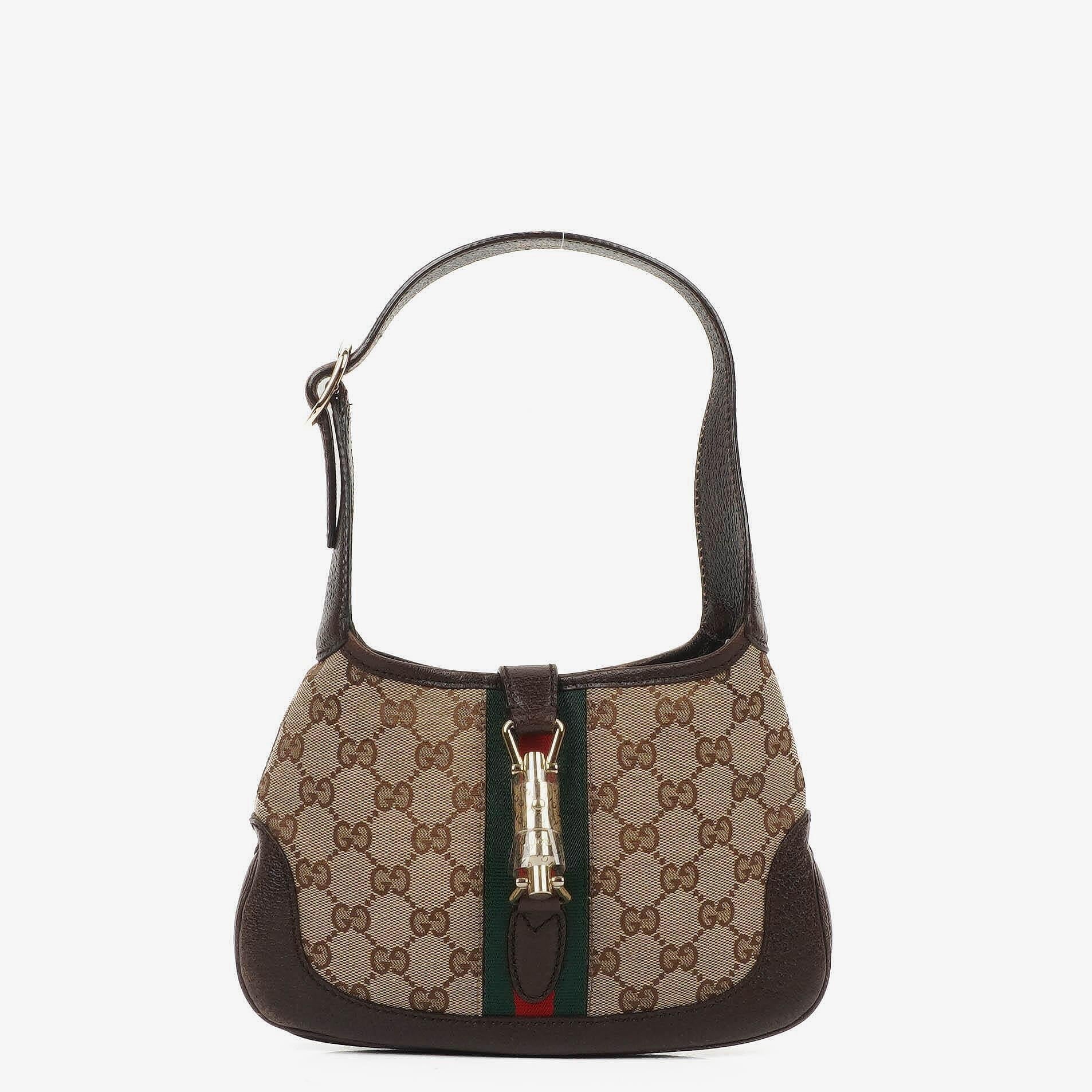 Gucci Jackie Small GG Schultertasche aus braunem Canvas und Leder