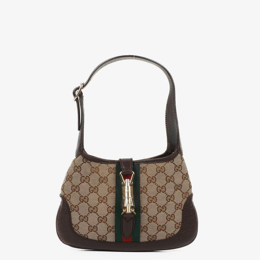 Gucci Jackie Small GG Schultertasche aus braunem Canvas und Leder