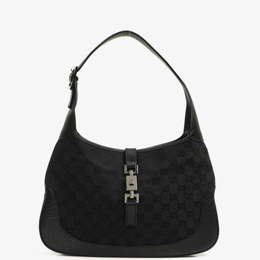 Gucci Jackie Vintage Mittel Schwarze GG Canvas Und Leder Schultertasche