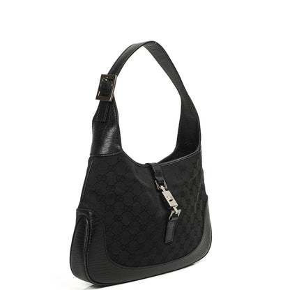 Gucci Jackie Vintage Mittel Schwarze GG Canvas Und Leder Schultertasche