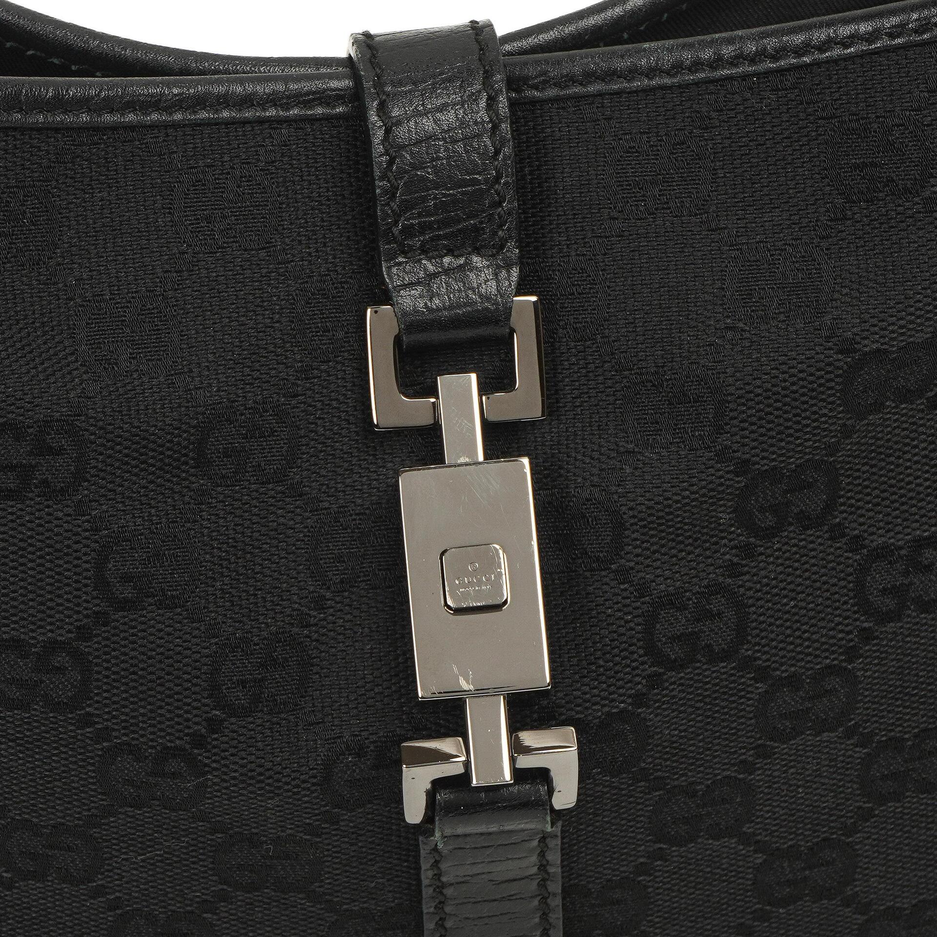 Gucci Jackie Vintage Mittel Schwarze GG Canvas Und Leder Schultertasche