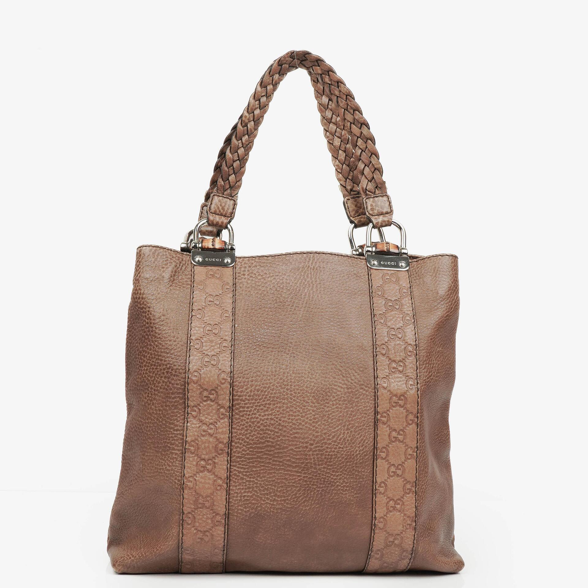 Gucci Tragetasche aus Leder mit Bambus-Bar und geflochtenen Griffen