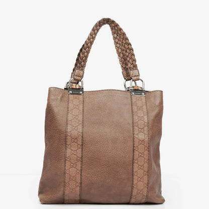 Gucci Tragetasche aus Leder mit Bambus-Bar und geflochtenen Griffen