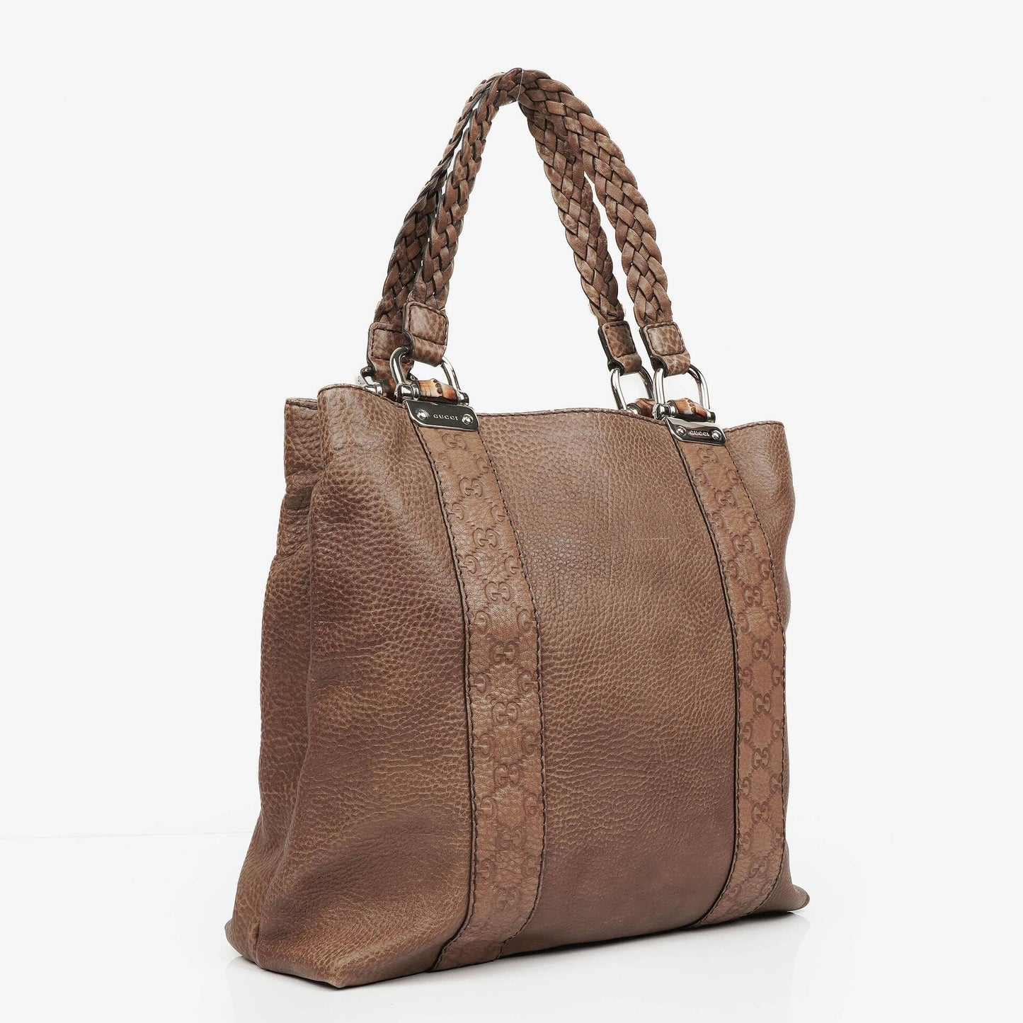 Gucci Tragetasche aus Leder mit Bambus-Bar und geflochtenen Griffen