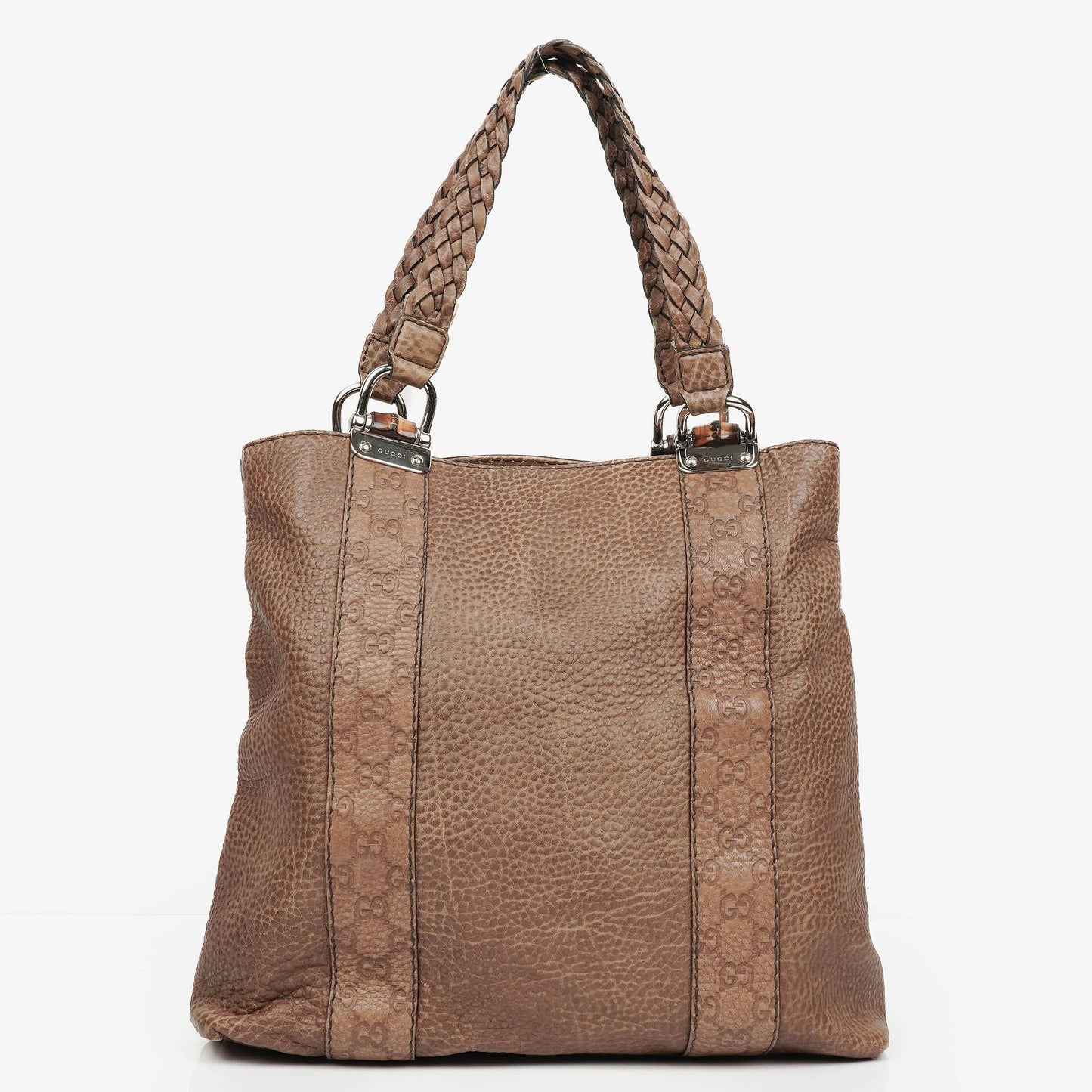 Gucci Tragetasche aus Leder mit Bambus-Bar und geflochtenen Griffen