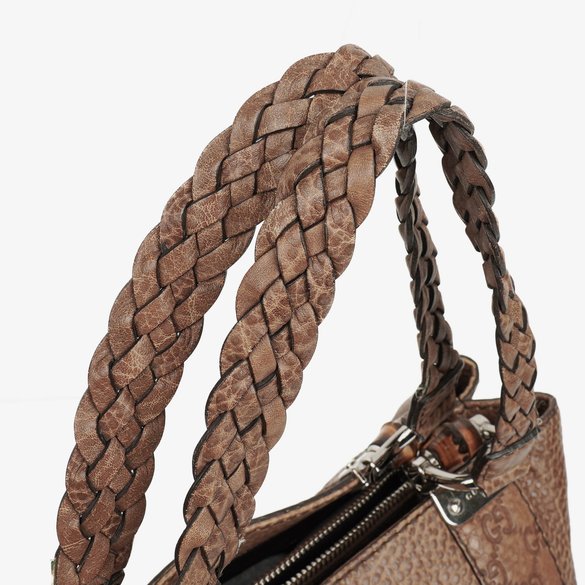 Gucci Tragetasche aus Leder mit Bambus-Bar und geflochtenen Griffen
