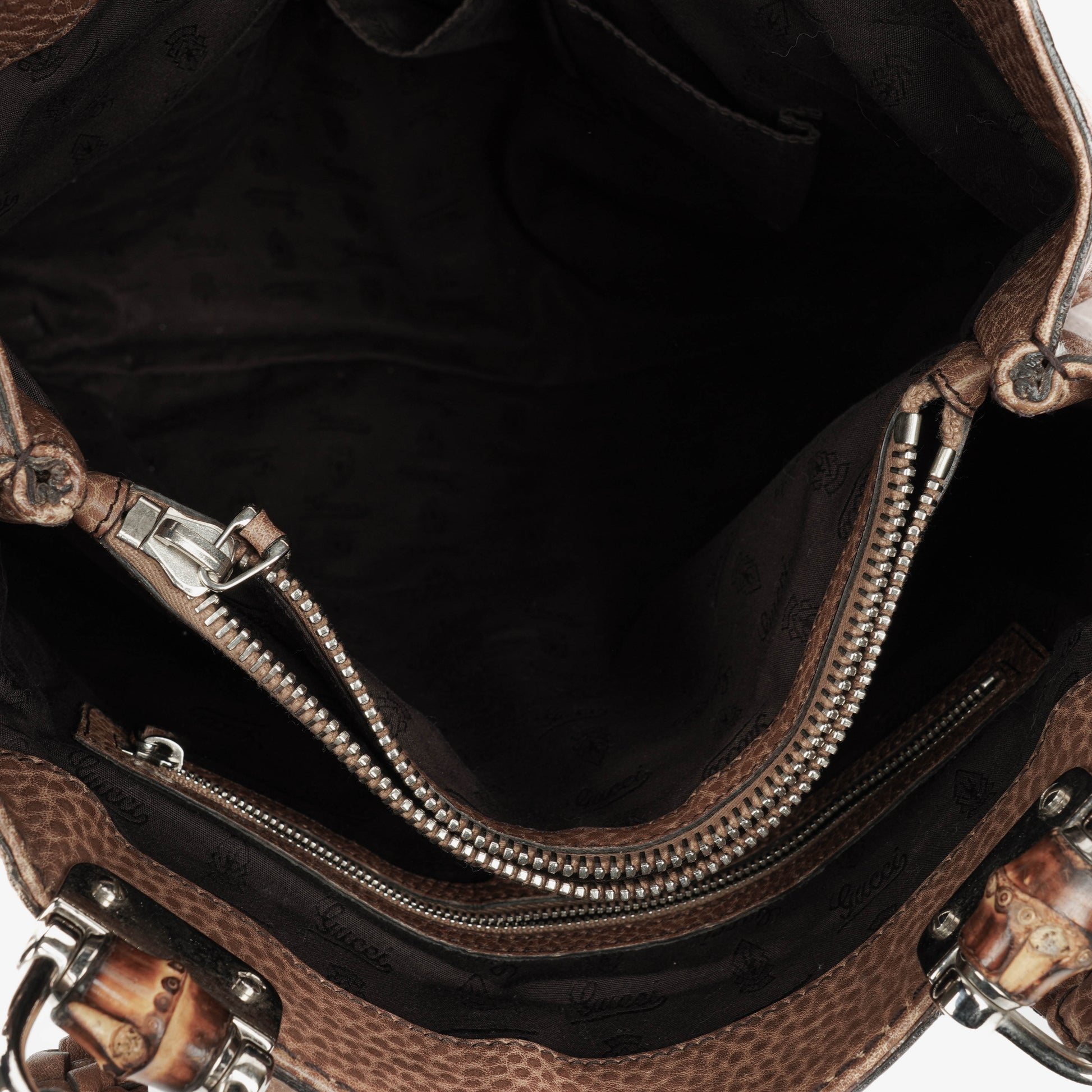 Gucci Tragetasche aus Leder mit Bambus-Bar und geflochtenen Griffen