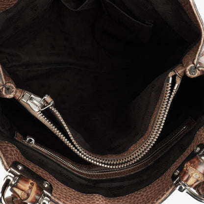 Gucci Tragetasche aus Leder mit Bambus-Bar und geflochtenen Griffen