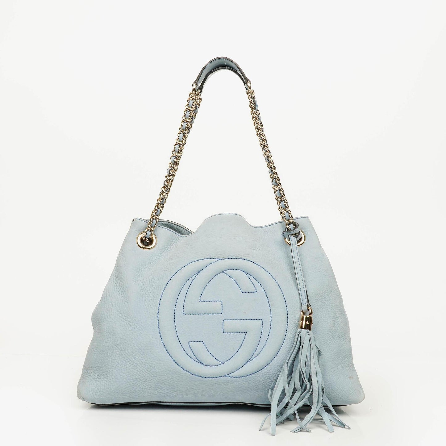 Gucci Soho Tote mit Obergriff aus hellblauem genarbtem Leder
