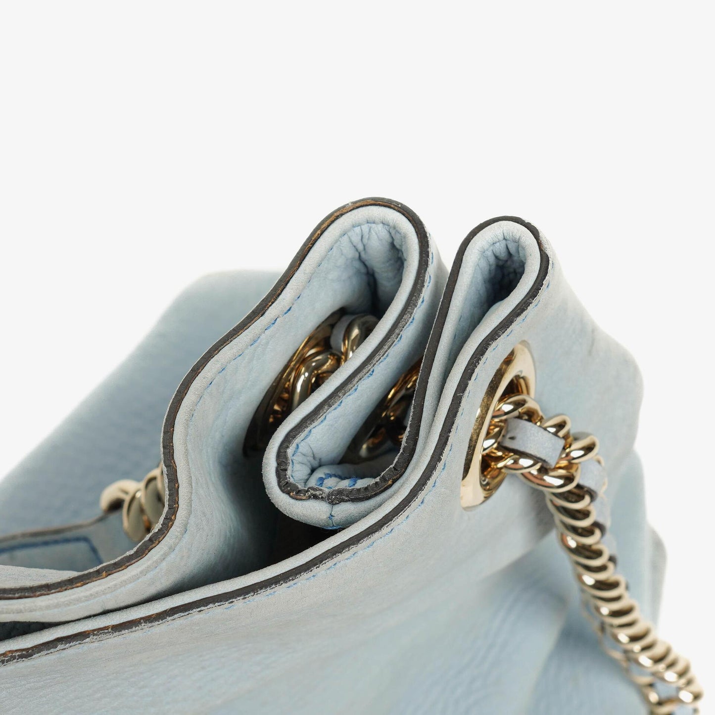 Gucci Soho Tote mit Obergriff aus hellblauem genarbtem Leder