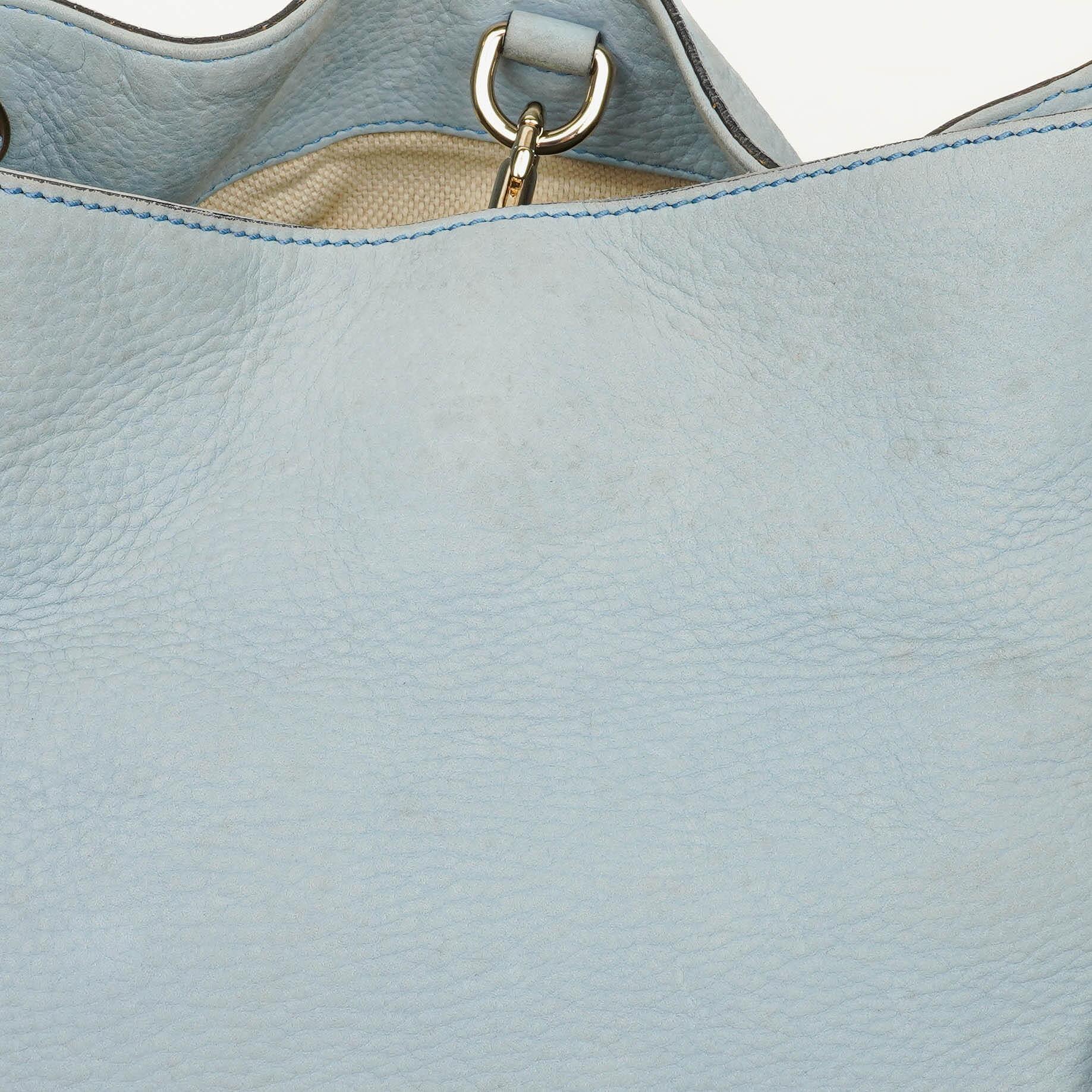Gucci Soho Tote mit Obergriff aus hellblauem genarbtem Leder