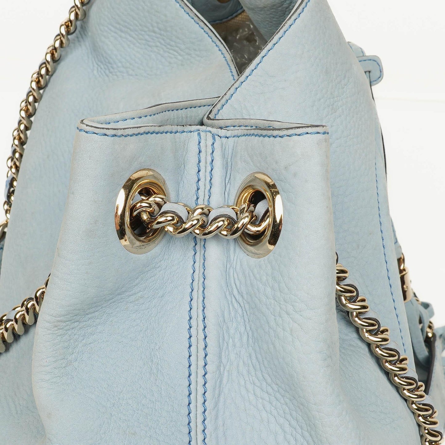 Gucci Soho Tote mit Obergriff aus hellblauem genarbtem Leder