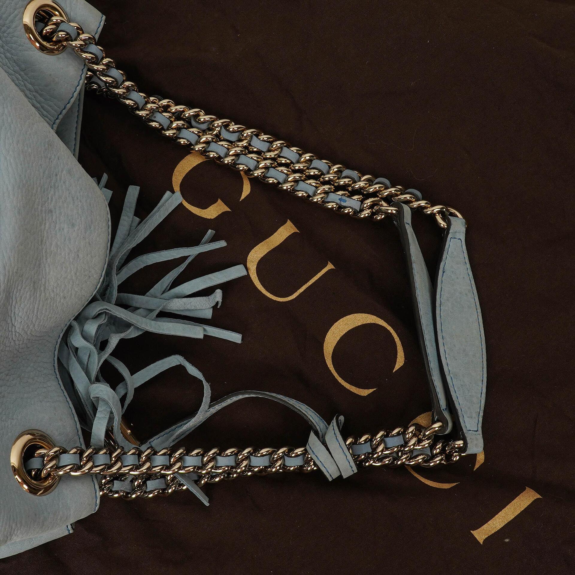 Gucci Soho Tote mit Obergriff aus hellblauem genarbtem Leder