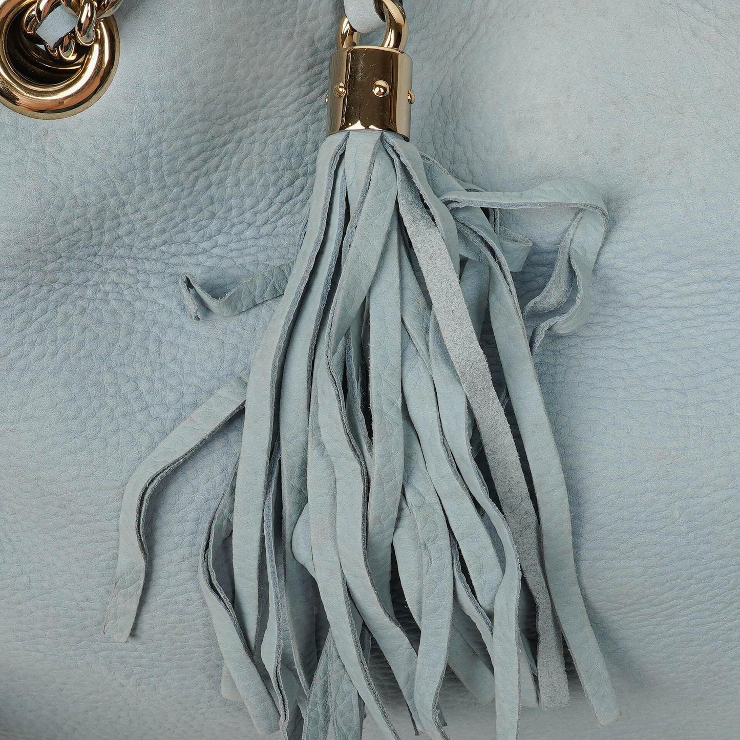 Gucci Soho Tote mit Obergriff aus hellblauem genarbtem Leder