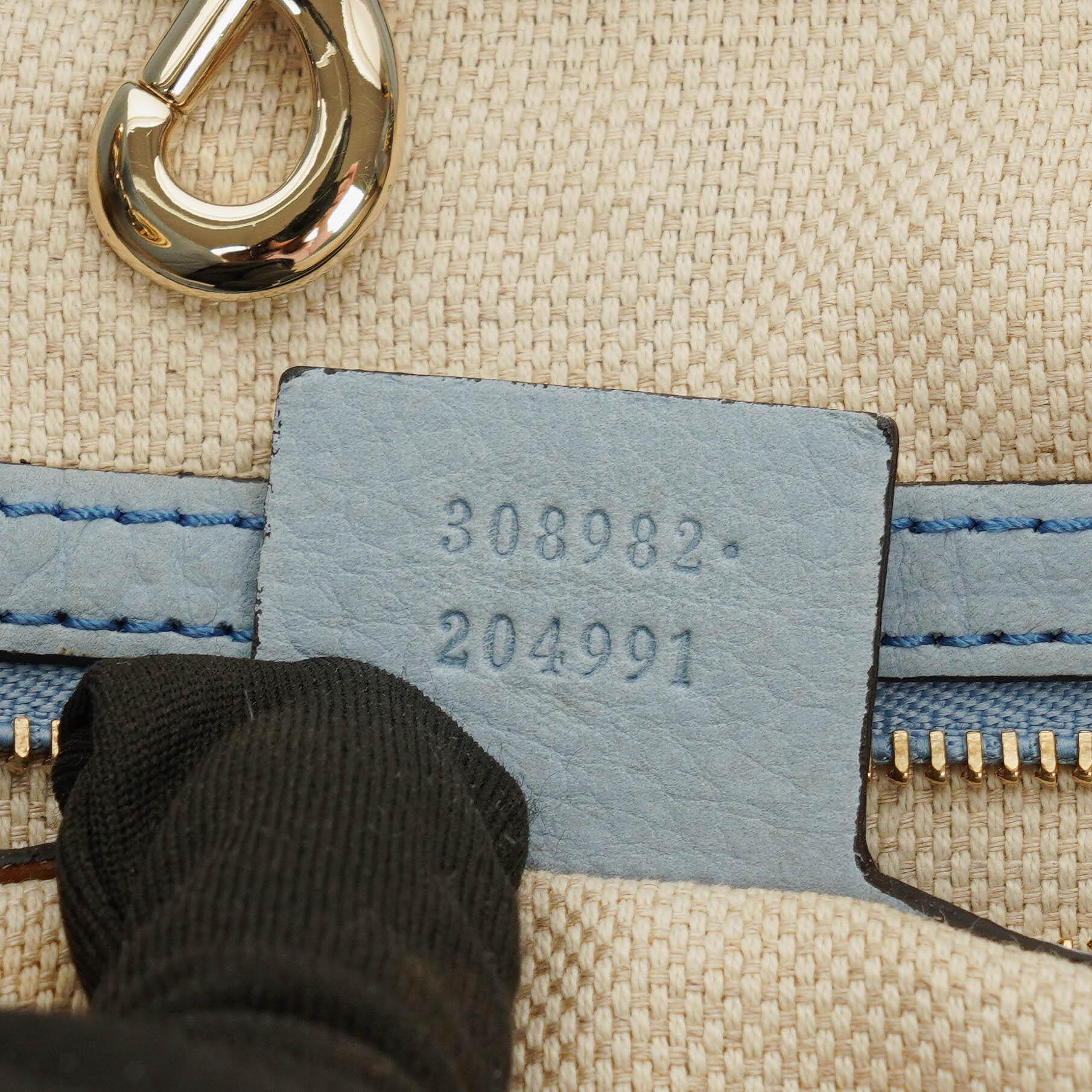 Gucci Soho Tote mit Obergriff aus hellblauem genarbtem Leder