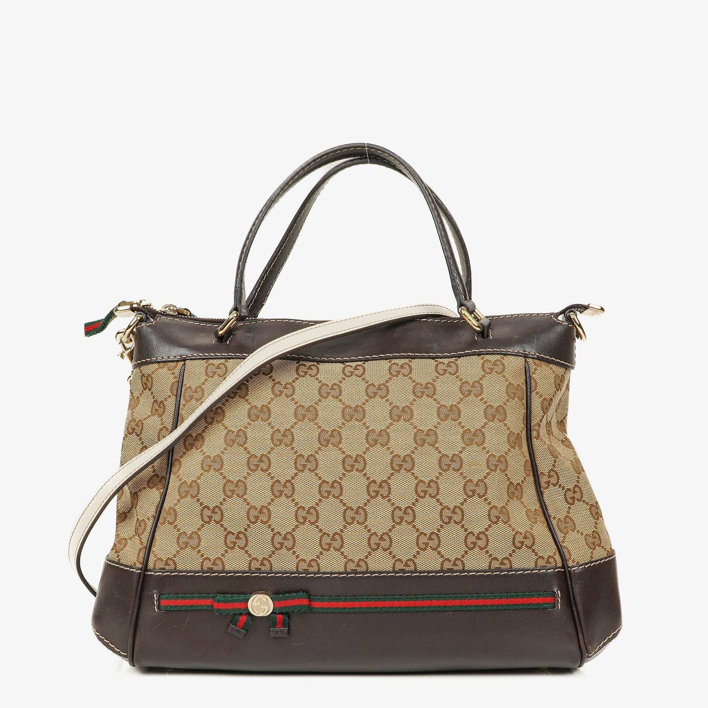 Gucci Mayfair Handtasche mit Obergriff, Schleife und beigem GG Canvas
