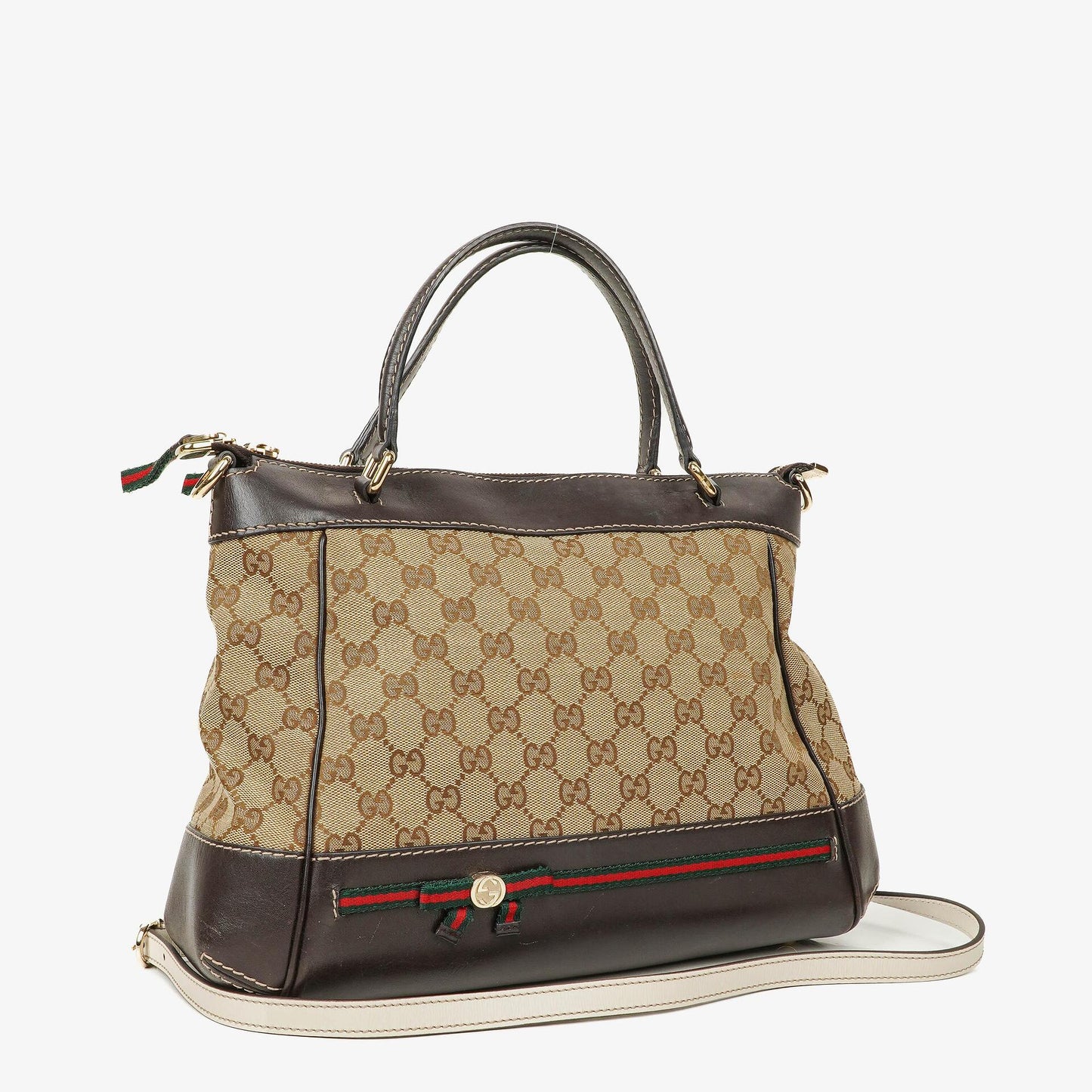 Gucci Mayfair Handtasche mit Obergriff, Schleife und beigem GG Canvas