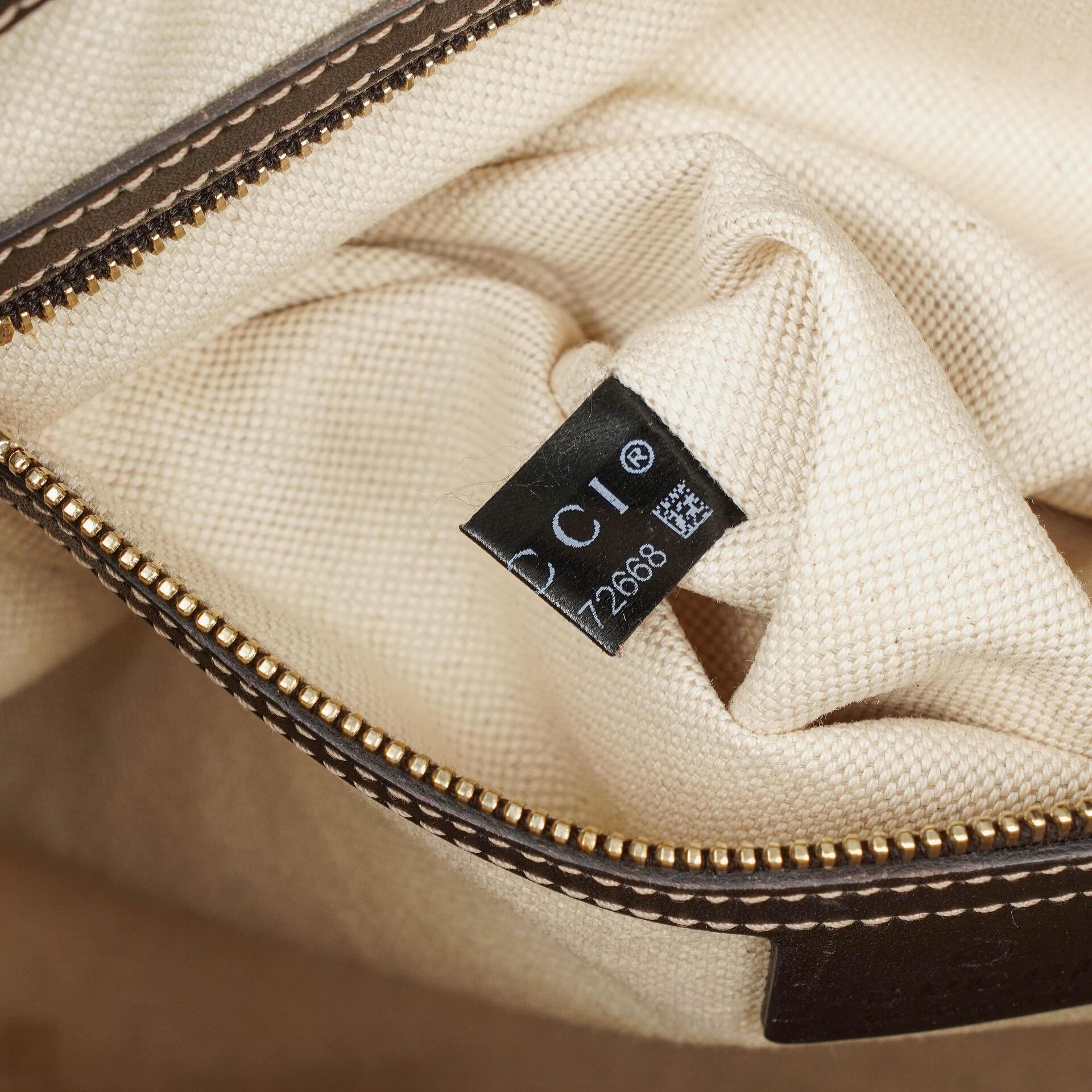 Gucci Mayfair Handtasche mit Obergriff, Schleife und beigem GG Canvas