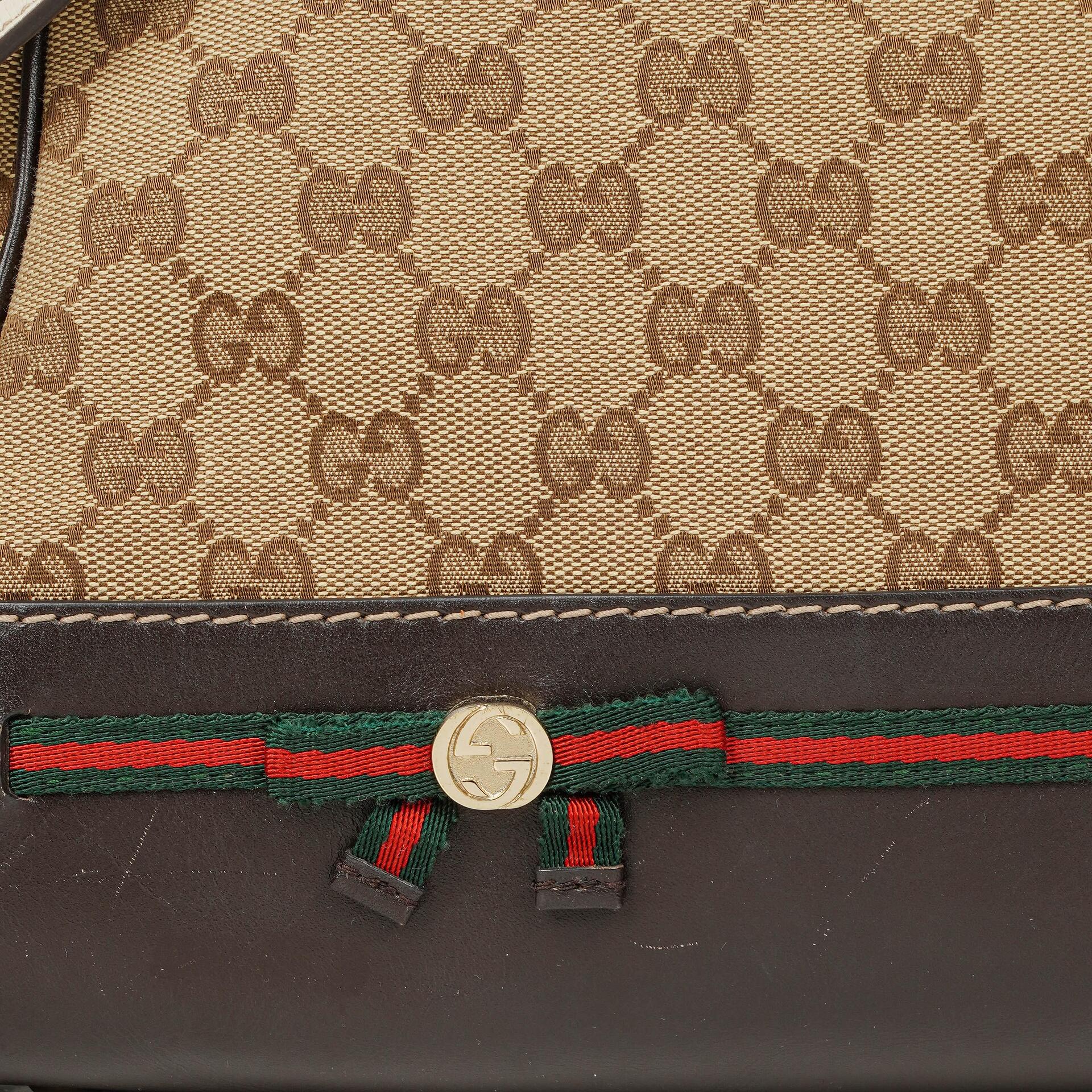 Gucci Mayfair Handtasche mit Obergriff, Schleife und beigem GG Canvas