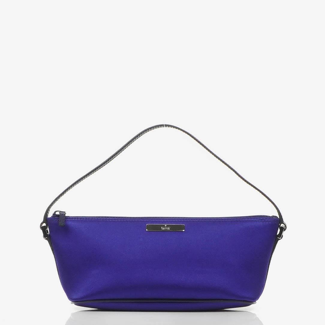 Gucci Mini Baguette Pochette Boot Blue Satin Tasche