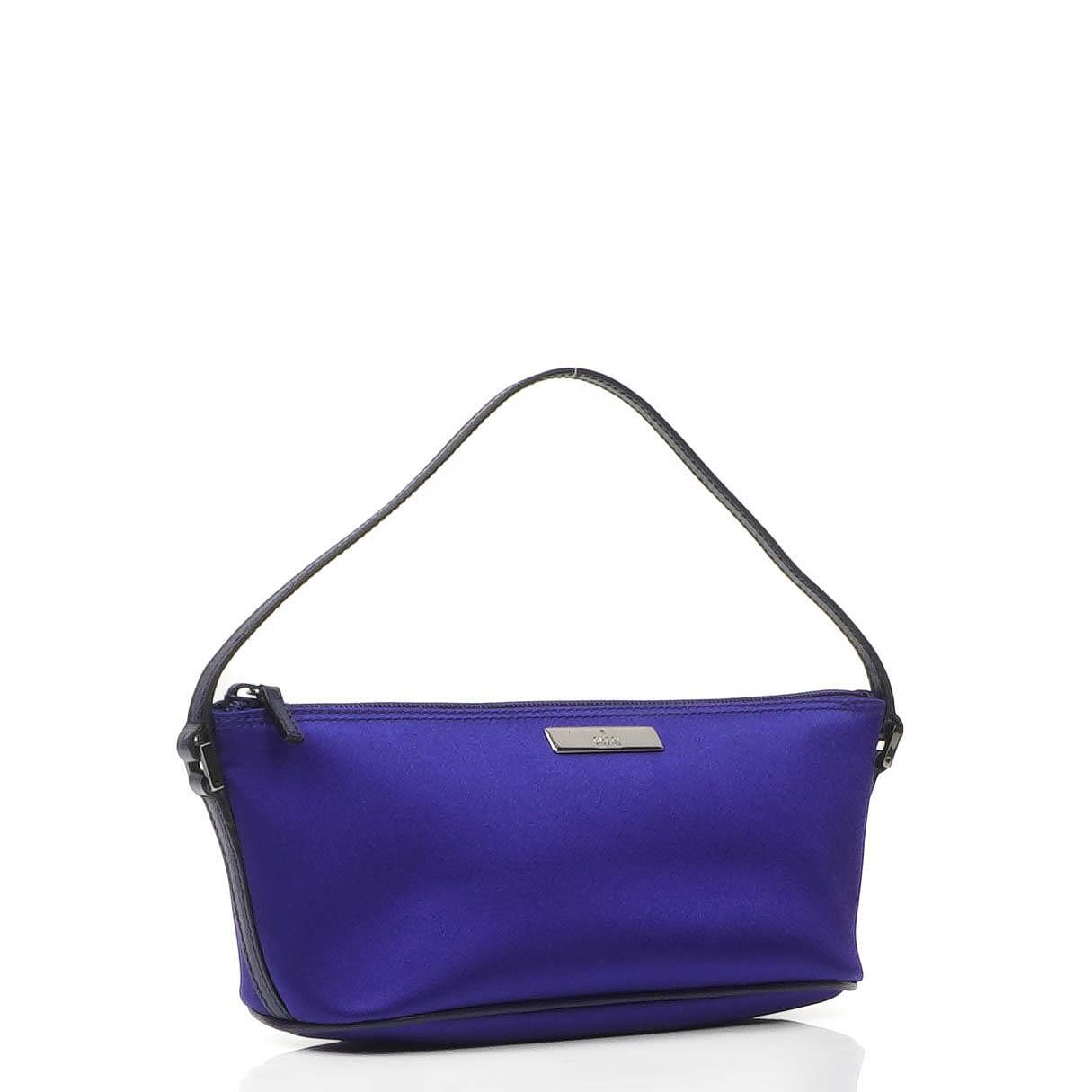 Gucci Mini Baguette Pochette Boot Blue Satin Tasche