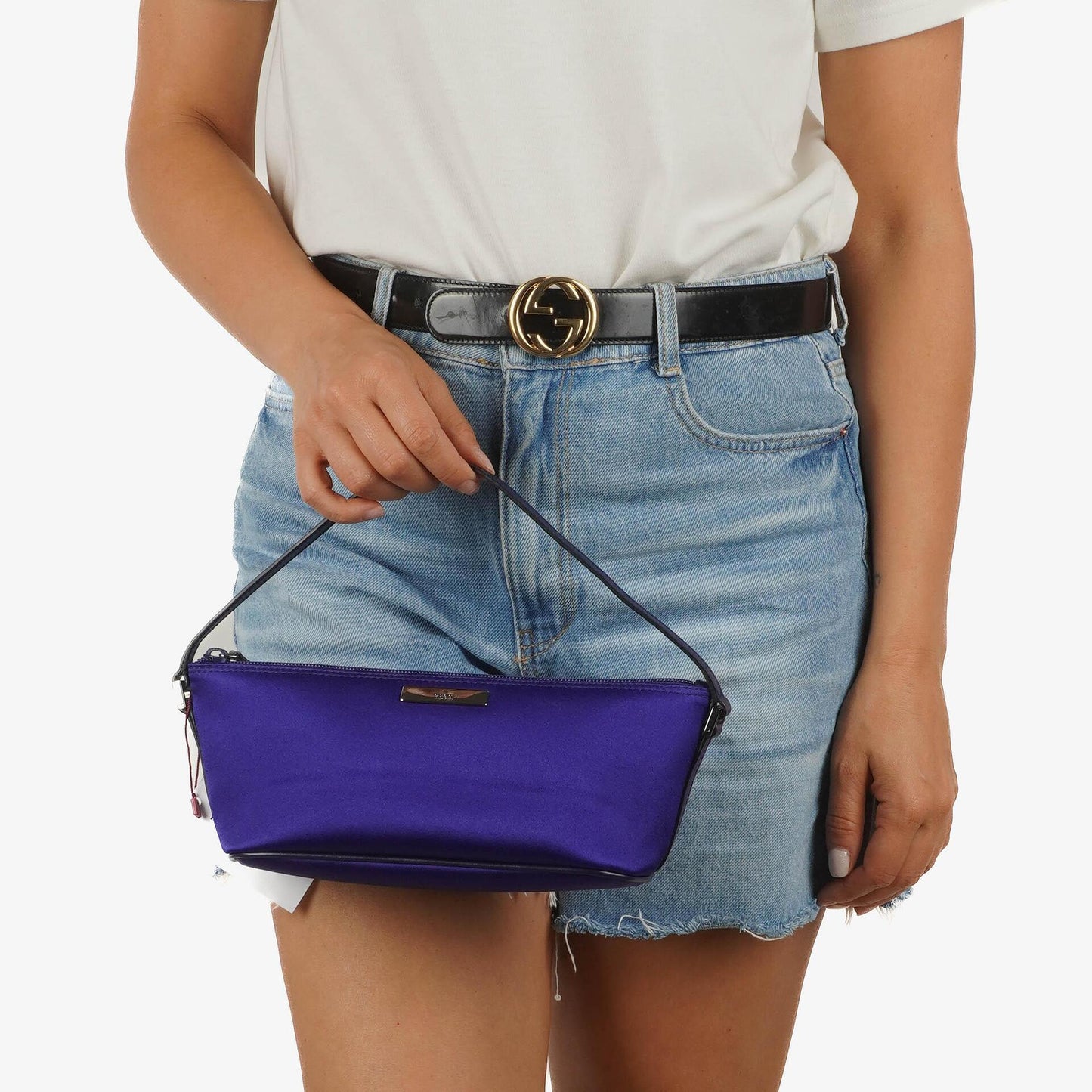 Gucci Mini Baguette Pochette Boot Blue Satin Tasche