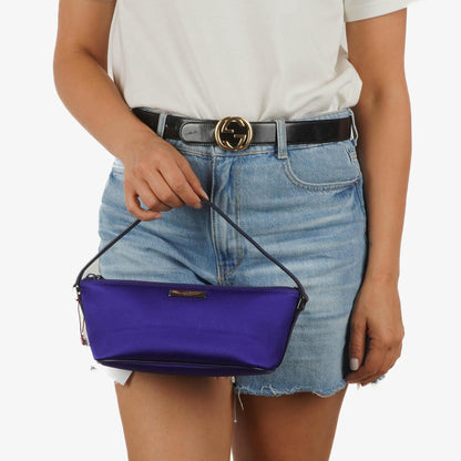 Gucci Mini Baguette Pochette Boot Blue Satin Tasche