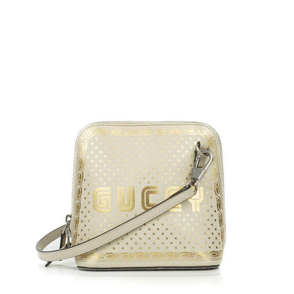Gucci Mini Guccy Moon Steller Dome Crossbody-Tasche aus Kalbsleder in Weiß und Gold