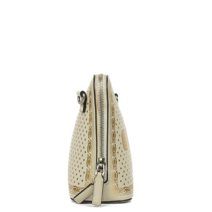 Gucci Mini Guccy Moon Steller Dome Crossbody-Tasche aus Kalbsleder in Weiß und Gold
