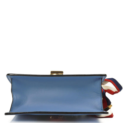 Gucci Mini Sylvie Klappen-Kette Tasche Web-Streifen Klar Himmelblau Kalbsleder