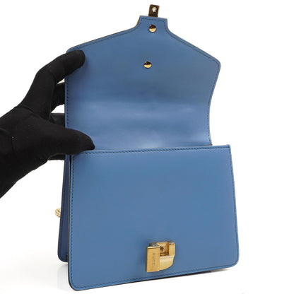 Gucci Mini Sylvie Klappen-Kette Tasche Web-Streifen Klar Himmelblau Kalbsleder