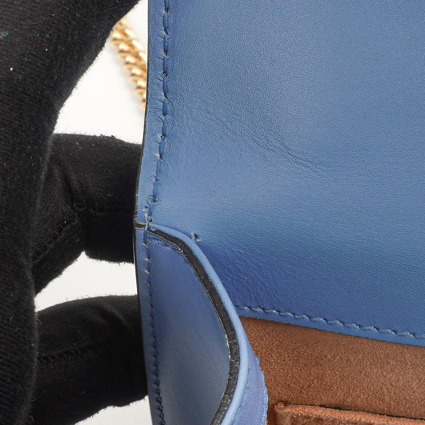 Gucci Mini Sylvie Klappen-Kette Tasche Web-Streifen Klar Himmelblau Kalbsleder