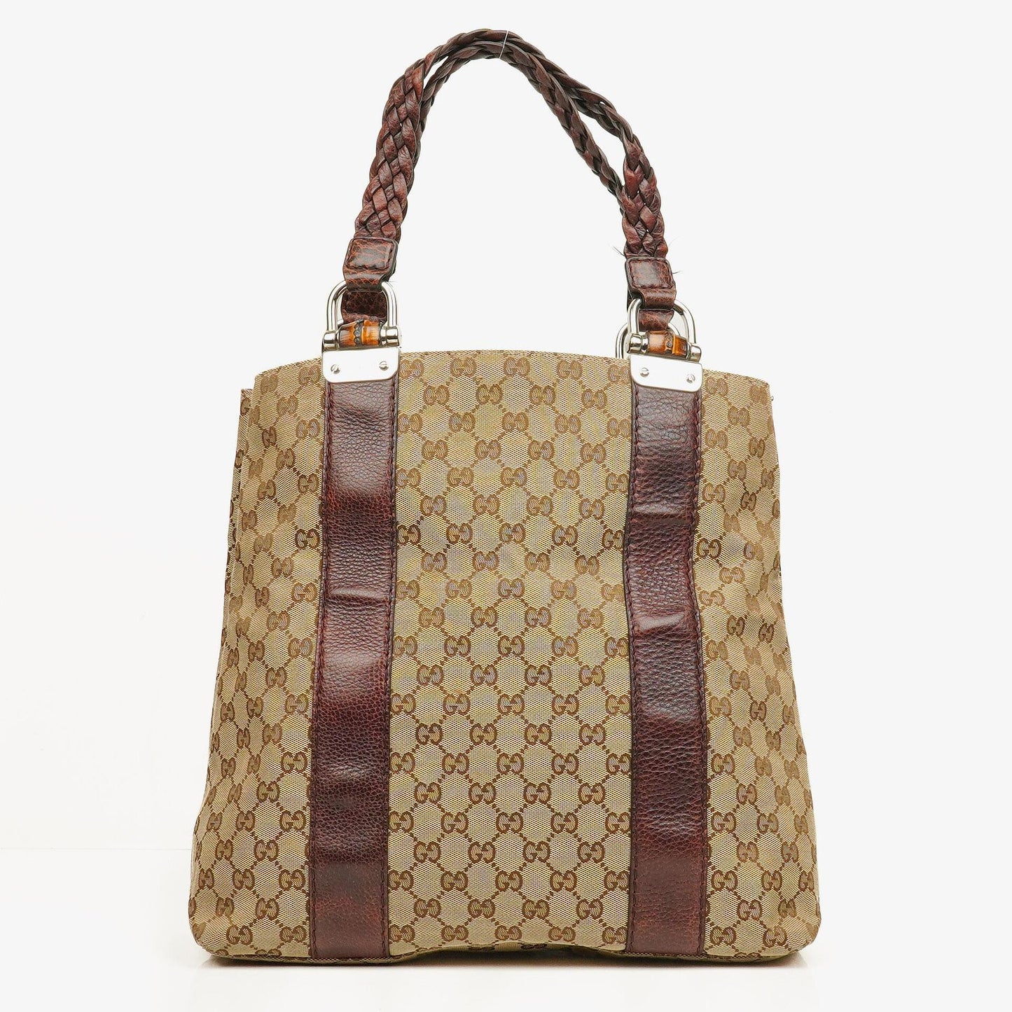 Gucci Monogram Tasche mit Bambus und geflochtenen Griffen