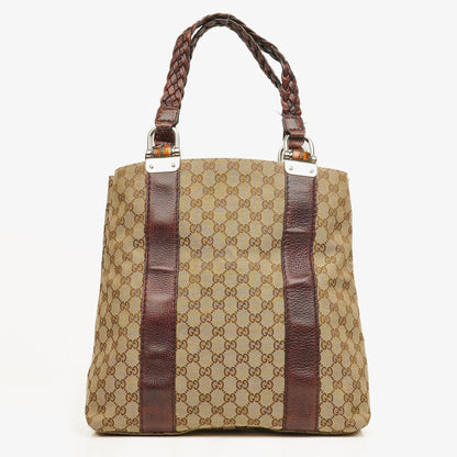 Gucci Monogram Tasche mit Bambus und geflochtenen Griffen