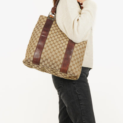 Gucci Monogram Tasche mit Bambus und geflochtenen Griffen