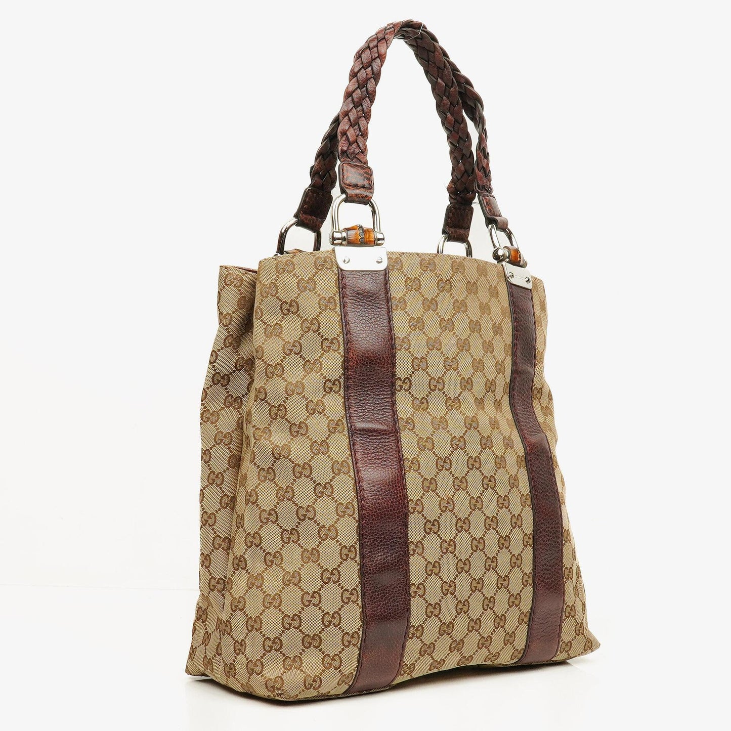 Gucci Monogram Tasche mit Bambus und geflochtenen Griffen