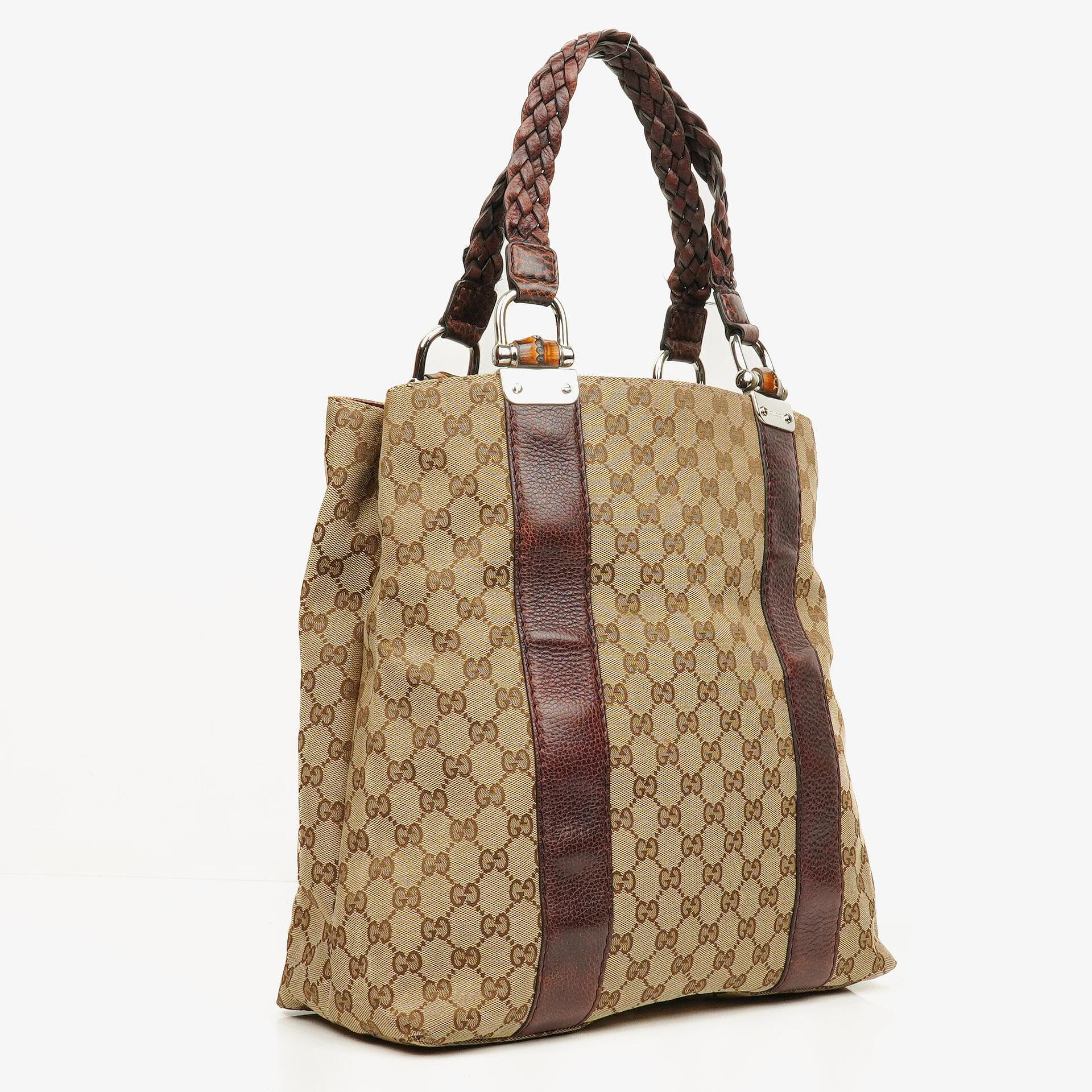 Gucci Monogram Tasche mit Bambus und geflochtenen Griffen