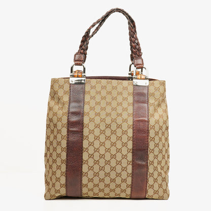 Gucci Monogram Tasche mit Bambus und geflochtenen Griffen