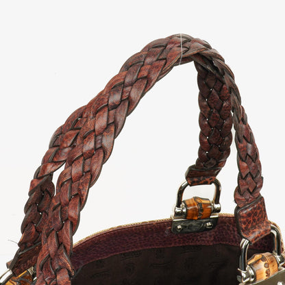 Gucci Monogram Tasche mit Bambus und geflochtenen Griffen