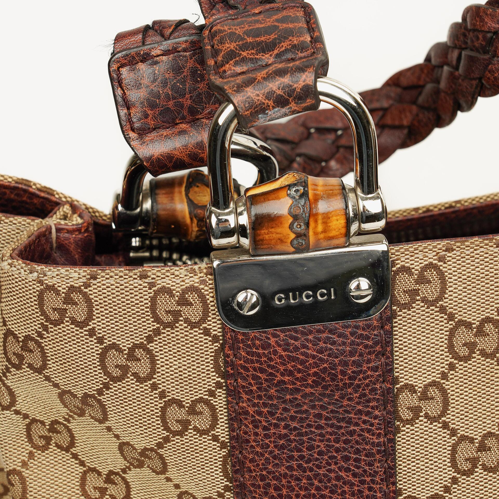 Gucci Monogram Tasche mit Bambus und geflochtenen Griffen