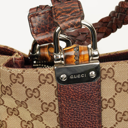 Gucci Monogram Tasche mit Bambus und geflochtenen Griffen