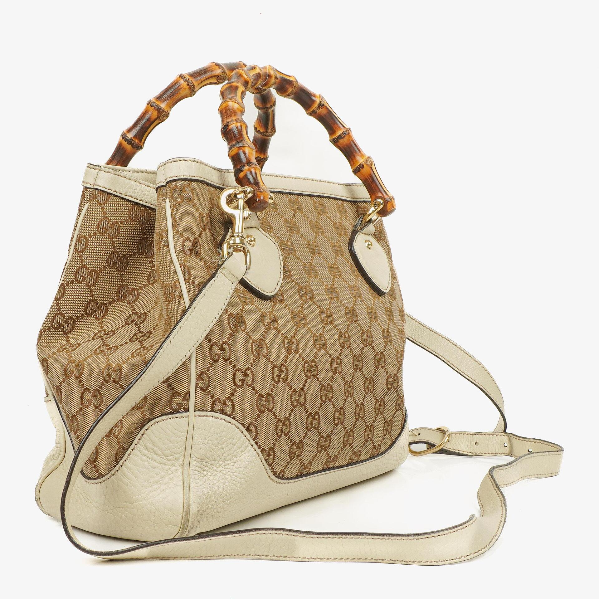 Gucci Diana Tragetasche mit Bambus-Griff aus elfenbeinfarbenem Monogram Canvas