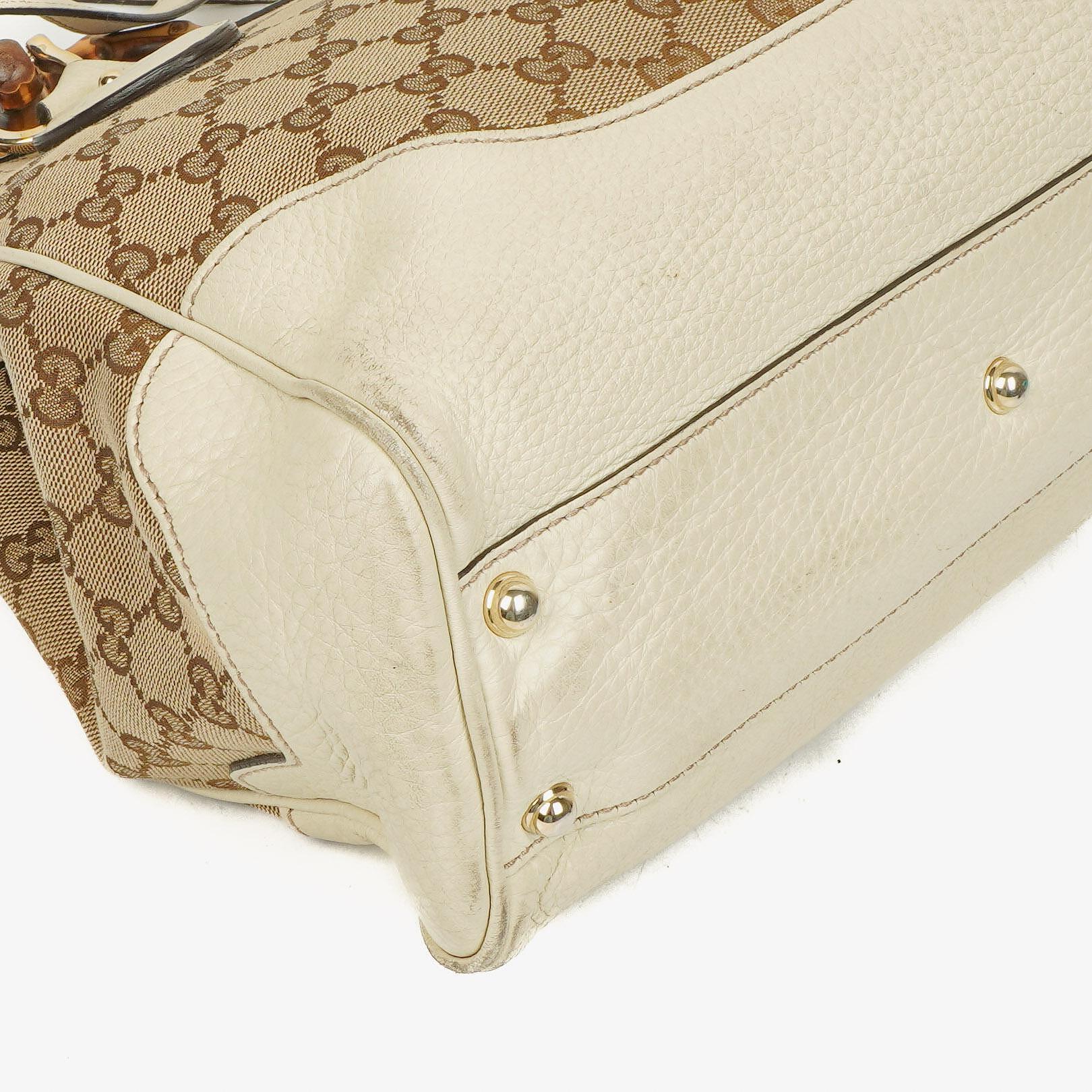 Gucci Diana Tragetasche mit Bambus-Griff aus elfenbeinfarbenem Monogram Canvas