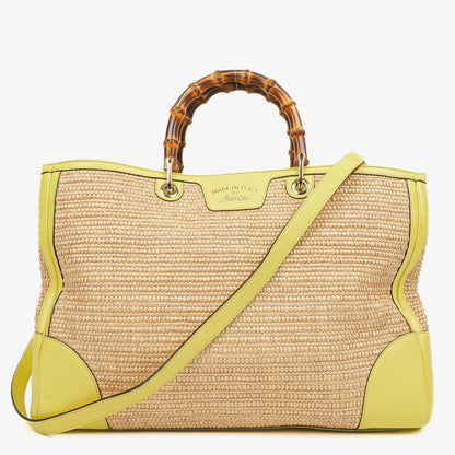 Gucci Bamboo Shopper Tragetasche aus naturfarbenem geflochtenem Stroh und Leder