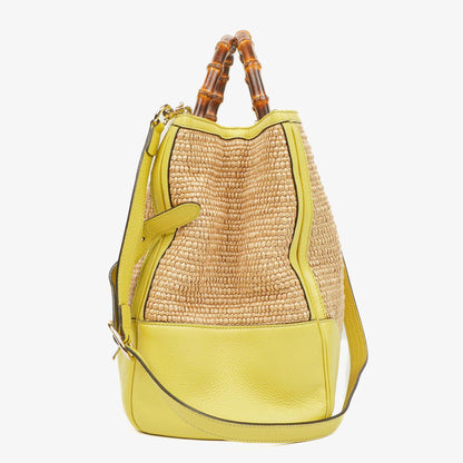 Gucci Bamboo Shopper Tragetasche aus naturfarbenem geflochtenem Stroh und Leder