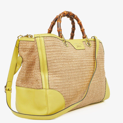 Gucci Bamboo Shopper Tragetasche aus naturfarbenem geflochtenem Stroh und Leder
