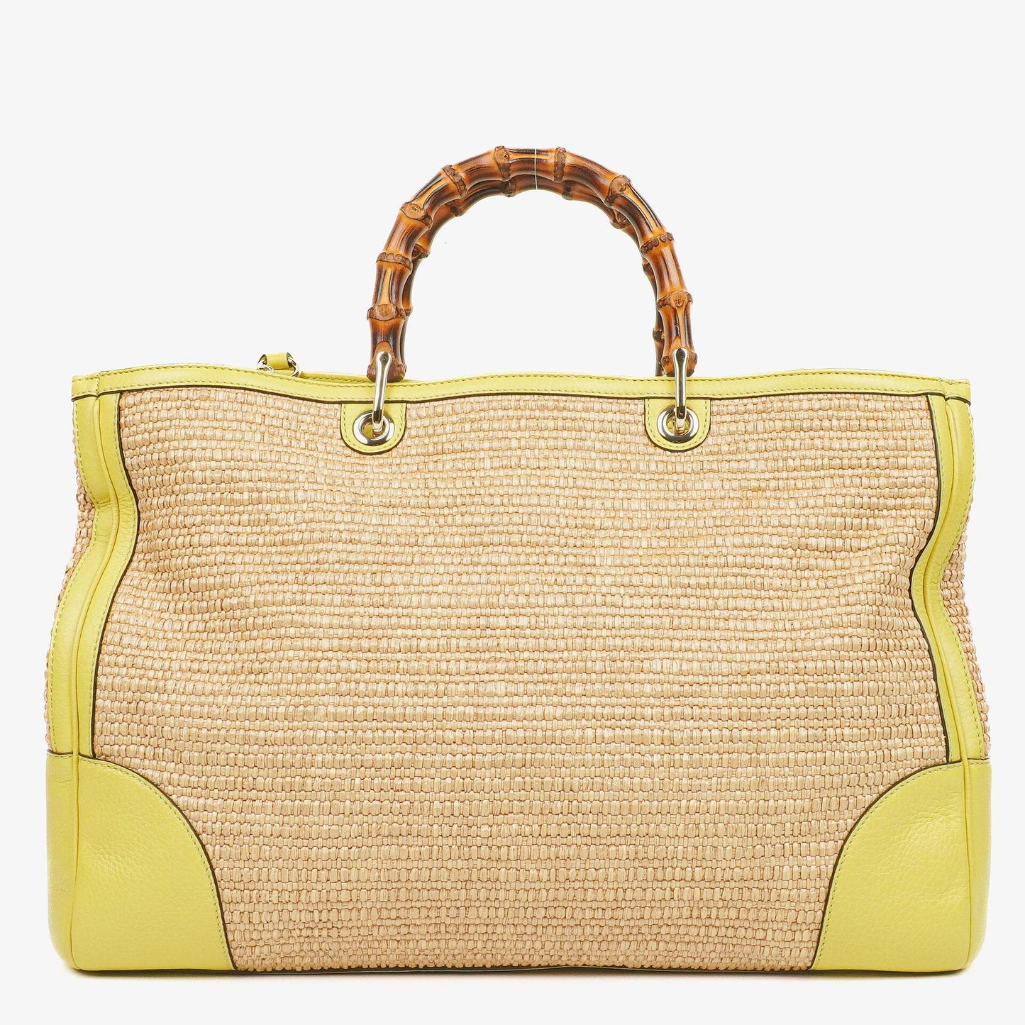 Gucci Bamboo Shopper Tragetasche aus naturfarbenem geflochtenem Stroh und Leder