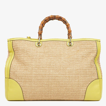 Gucci Bamboo Shopper Tragetasche aus naturfarbenem geflochtenem Stroh und Leder