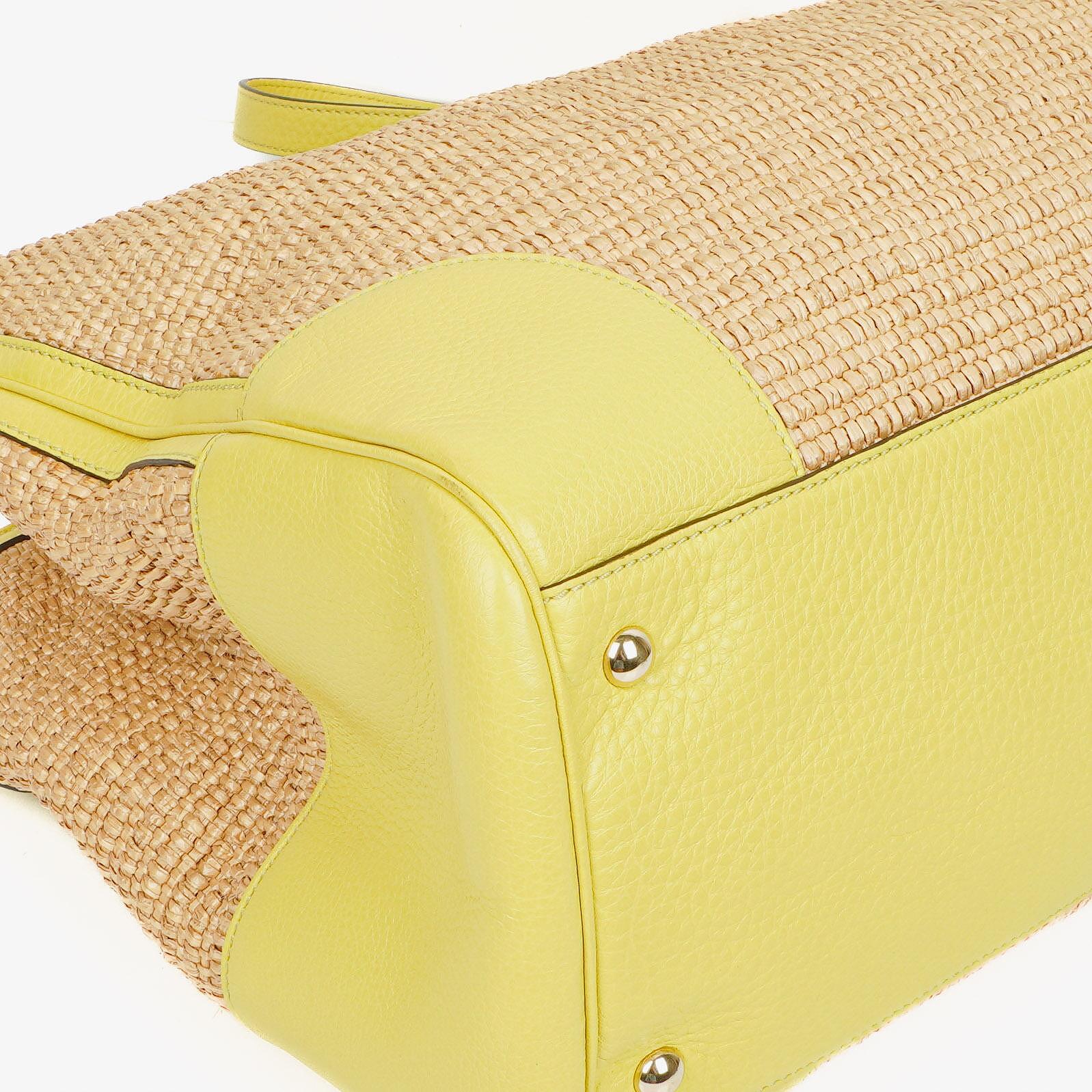Gucci Bamboo Shopper Tragetasche aus naturfarbenem geflochtenem Stroh und Leder
